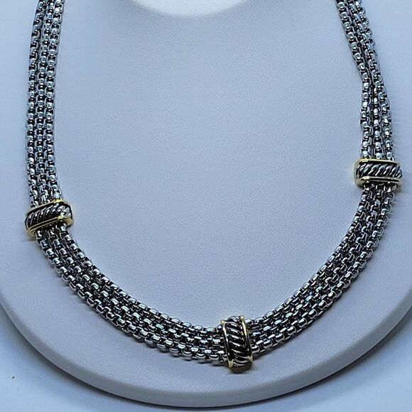 NEW, ELITE JEWELRY STUDIO, TWO-TONE 3 TIER MAGNETIC NECKLACE SM7269 - Picture 1 of 5